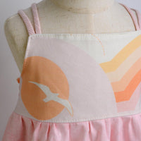 SAMPLE SALE DRESS - Retro Print Sun and Birds in Pink