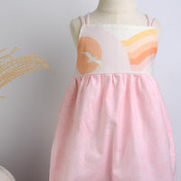 SAMPLE SALE DRESS - Retro Print Sun and Birds in Pink
