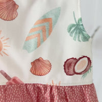 Handmade Girls' 'Beach Days' Dress | Playful Beachy Print | Shirred Back | 100% Cotton | Made in Maui, Hawaii