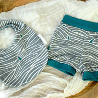 Eco-Friendly Organic Knit Baby Shorts and Bib Gift Set | Shark Fin Design | Soft & Comfy Diaper Cover Bummies, or Shorts and Matching Bib