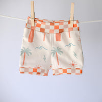 Eco-Friendly Organic Knit Baby Shorts and Bib Gift Set | Surfer Boy Design | Soft & Comfy Diaper Cover Bummies, or Shorts and Matching Bib
