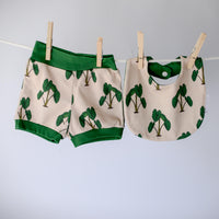 Eco-Friendly Organic Knit Baby Shorts and Bib Gift Set | Taro / Kalo Design | Gender Neutral Soft & Comfy Diaper Cover Bummies, or Shorts and Matching Bibs