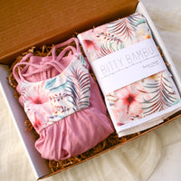 Handmade Baby Girl Gift Box | Tropical Print Dress & Burp Cloth Set | Size 6-12 Months | Made in Maui, Hawaii