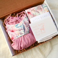 Handmade Baby Girl Gift Box | Tropical Print Dress & Burp Cloth Set | Size 6-12 Months | Made in Maui, Hawaii