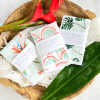 Baby gift set - set of three burp cloths with bird of paradise, rainbows and monstera print