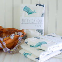 Whales Baby Burp Cloth -Single Burp Cloth - Baby Gift - Gender Neutral Baby Gift - Nautical Layette Gift- Made in Maui, Hawaii USA