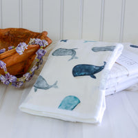 Whales Baby Burp Cloth -Single Burp Cloth - Baby Gift - Gender Neutral Baby Gift - Nautical Layette Gift- Made in Maui, Hawaii USA