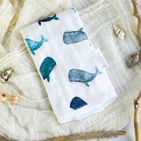 Whales Baby Burp Cloth -Single Burp Cloth - Baby Gift - Gender Neutral Baby Gift - Nautical Layette Gift- Made in Maui, Hawaii USA