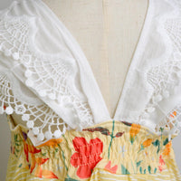 SAMPLE SALE DRESS - Tropical Print in Yellow with Lace - Size 3/4 yr. Only