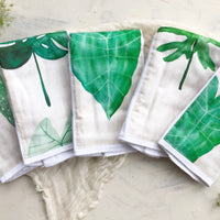 SALE - Baby Burp Cloth Set of TWO - Layette Gift- 'Watercolor Leaves' - Made in Maui, Hawaii USA