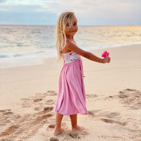 SALE - Girls Twirly Dress, Pink Tropical Print, Soft Knit Dress for Baby, Toddler, Youth and Tween Girls
