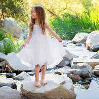SALE White Girls Flower Girl Dress - White Lace Dress - Hawaii Wedding - Portrait Dress - Baptism Dress - Twirly Girls Dress - Made in USA