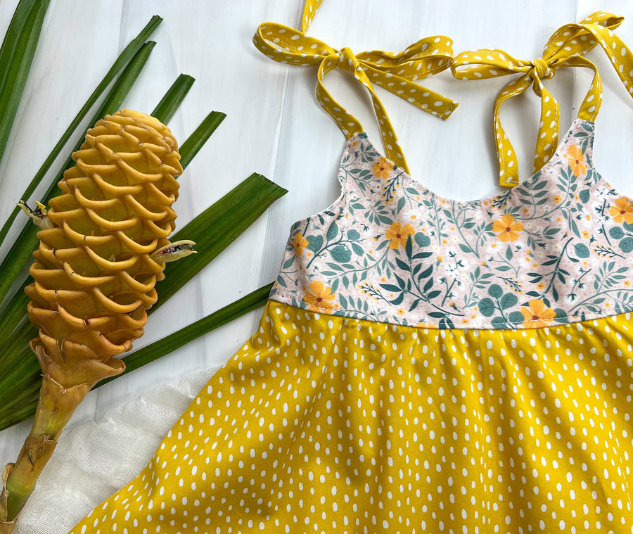 SALE - Girls Twirl Dress - Toddler Dress - Baby Girl Dress - Floral Print Girls Dress - Yellow Dress for Girls - Summer Dress  Made in Hawaii USA