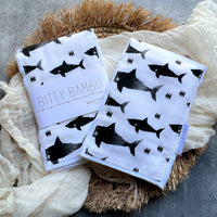 Shark Black and White Baby Burp Cloth - Baby Boy or Girl Gift - Ocean Theme Nursery Gift - Nautical Layette Gift- Made in Maui, Hawaii USA