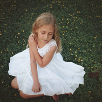 SALE White Girls Flower Girl Dress - White Lace Dress - Hawaii Wedding - Portrait Dress - Baptism Dress - Twirly Girls Dress - Made in USA