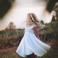 SALE White Girls Flower Girl Dress - White Lace Dress - Hawaii Wedding - Portrait Dress - Baptism Dress - Twirly Girls Dress - Made in USA