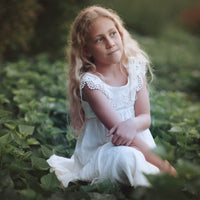 SALE White Girls Flower Girl Dress - White Lace Dress - Hawaii Wedding - Portrait Dress - Baptism Dress - Twirly Girls Dress - Made in USA