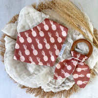 Baby Bib - Bandana Style Drool Bib - Pineapples in Sienna - Gender Neutral Baby Gift - Baby Shower Gift - Made in Maui, Hawaii USA