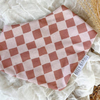 Baby Bib - Bandana Style Drool Bib - Checkered in Neutral / Brown - Gender Neutral Baby Gift Made - Baby Shower Gift - Made in Maui, Hawaii