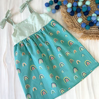 SALE - Girls Rainbow Sundress - Toddler Dress - Baby Girl Dress - Teal Blue Girls Dress - Tie Strap Girls Dress - Summer Dress Made in Hawaii USA
