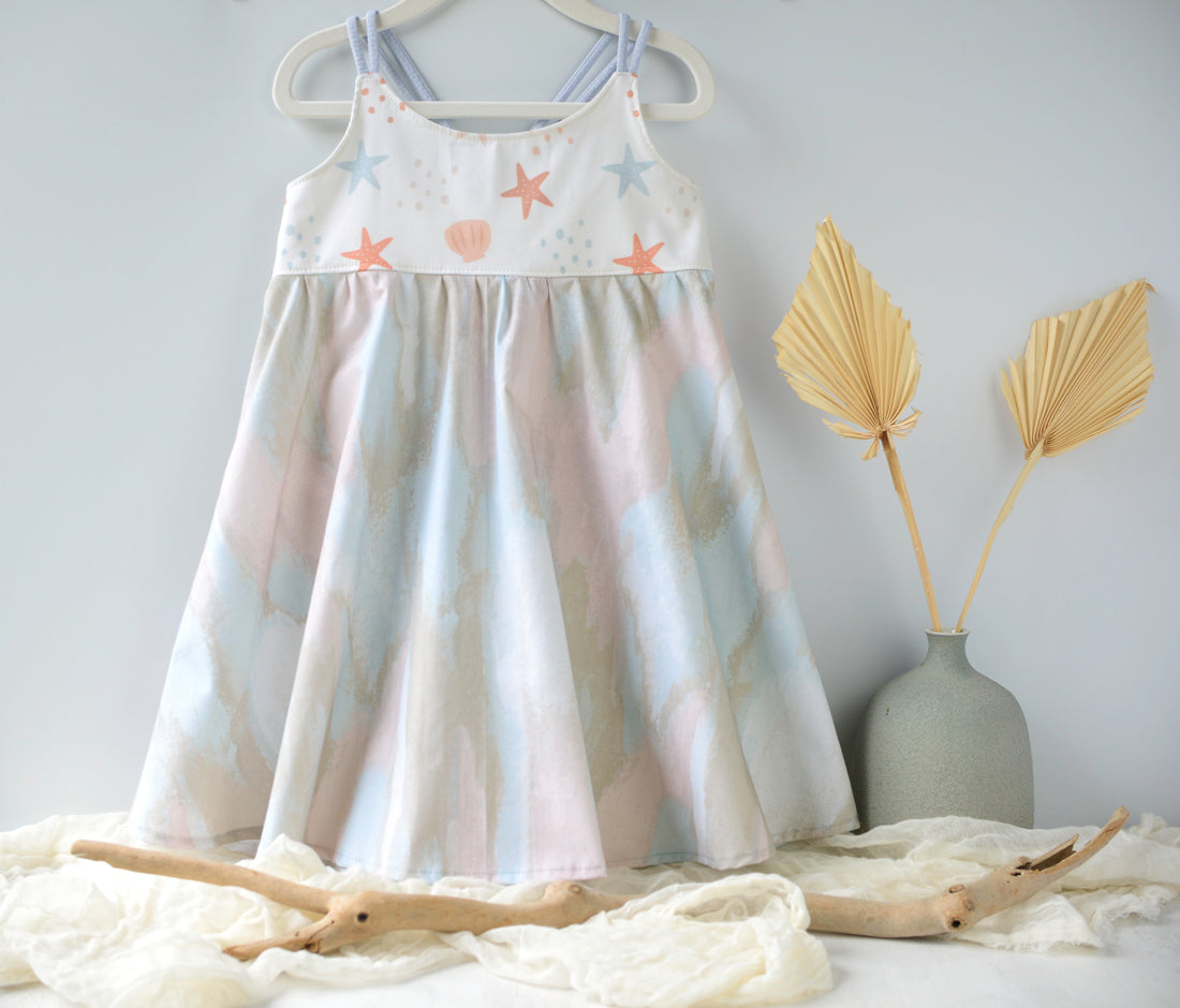 Girls Dress with Twirly Skirt- Starfish Dress - Toddler Dress - Baby Girl Dress - Made in Maui, Hawaii