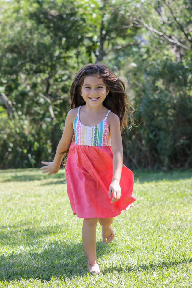 Handmade Girls Lei Print Twirl Dress – Rainbow Flower Design, 100% Cotton | Made in Maui, Hawaii