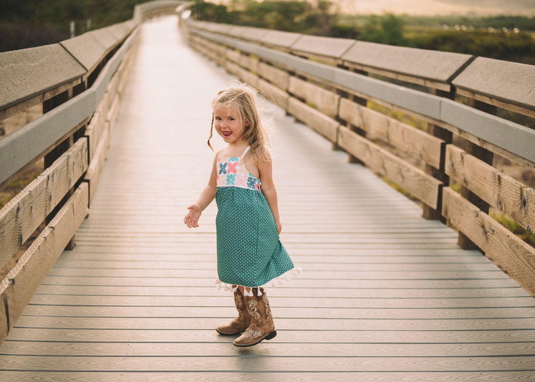 Handmade Girls' Hawaiian Quilt Design Dress with Fringe | Toddler & Baby Girl Dress | 100% Cotton | Made in Hawaii