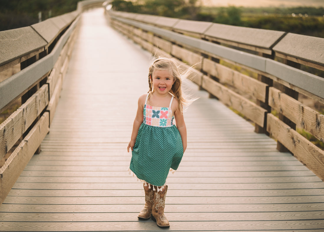 Handmade Girls' Hawaiian Quilt Design Dress with Fringe | Toddler & Baby Girl Dress | 100% Cotton | Made in Hawaii