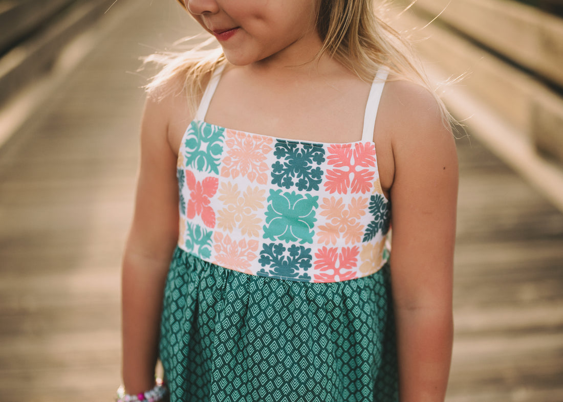 Handmade Girls' Hawaiian Quilt Design Dress with Fringe | Toddler & Baby Girl Dress | 100% Cotton | Made in Hawaii