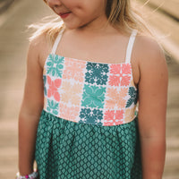 Handmade Girls' Hawaiian Quilt Design Dress with Fringe | Toddler & Baby Girl Dress | 100% Cotton | Made in Hawaii