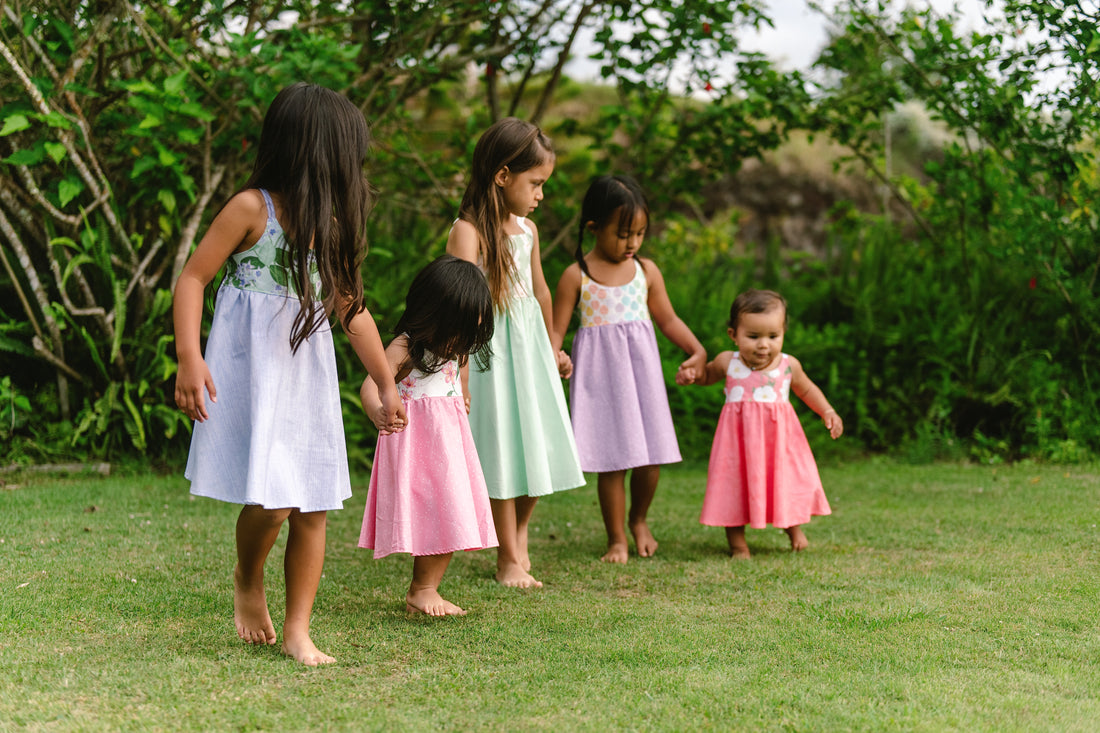 Handmade Hawaiian Girls Twirl Dress -  Plumeria Print