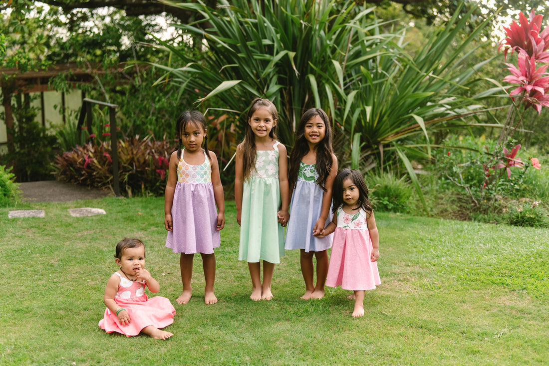 Handmade Hawaiian Girls Twirl Dress -  Plumeria Print