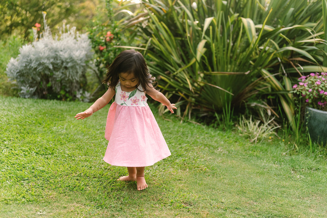 Handmade Hawaiian Girls Twirl Dress -  Plumeria Print