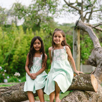 Handmade Hawaiian Girls Twirl Dress - Mint Hibiscus with Ric Rac Tie Straps