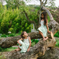 Handmade Hawaiian Girls Twirl Dress - Mint Hibiscus with Ric Rac Tie Straps