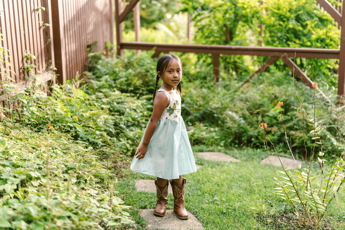 Girls Twirl Dress - ʻAmakihi Bird Dress - Handmade Hawaiian Cotton Dress - Toddler & Baby Girls Dress