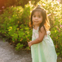 Handmade Hawaiian Girls Twirl Dress - Mint Hibiscus with Ric Rac Tie Straps