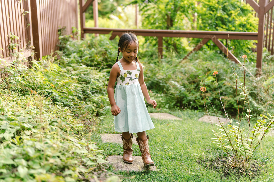 Girls Twirl Dress - ʻAmakihi Bird Dress - Handmade Hawaiian Cotton Dress - Toddler & Baby Girls Dress