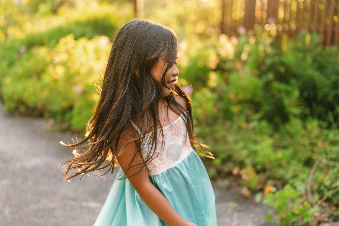 Coastal Blues Twirl Dress - Shell & Coral Girls Dress