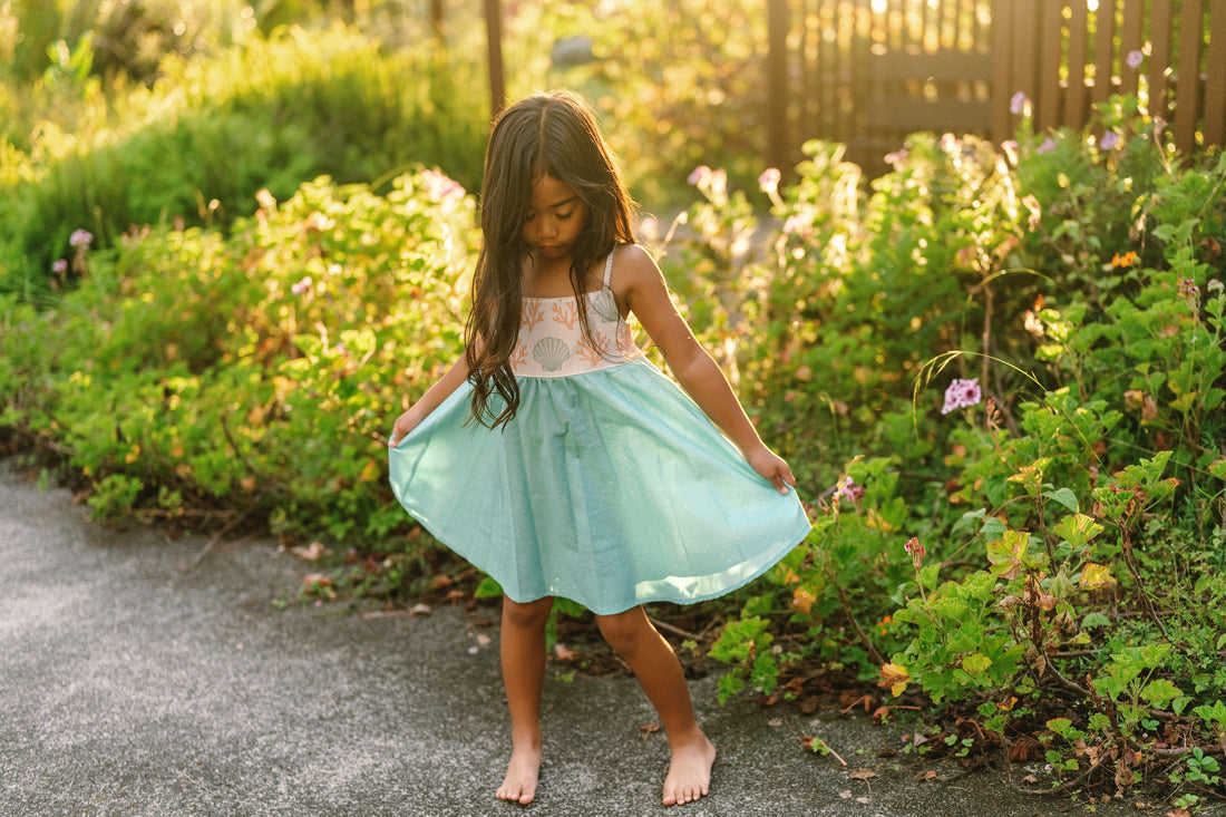Coastal Blues Twirl Dress - Shell & Coral Girls Dress