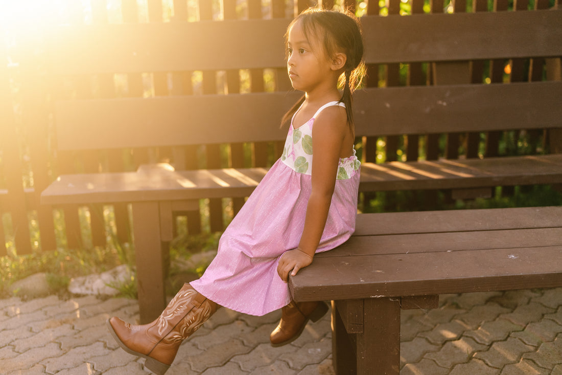 Handmade Hawaiian Girls Twirl Dress – Pohuehue Flower Cotton Dress