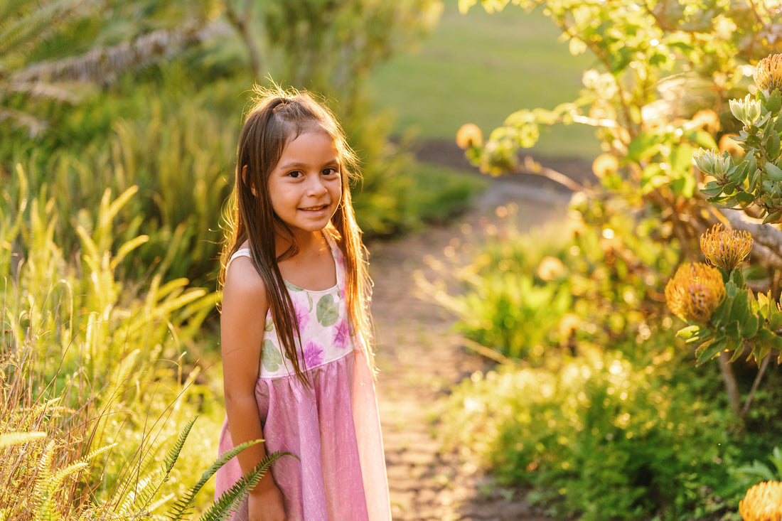 Handmade Hawaiian Girls Twirl Dress – Pohuehue Flower Cotton Dress