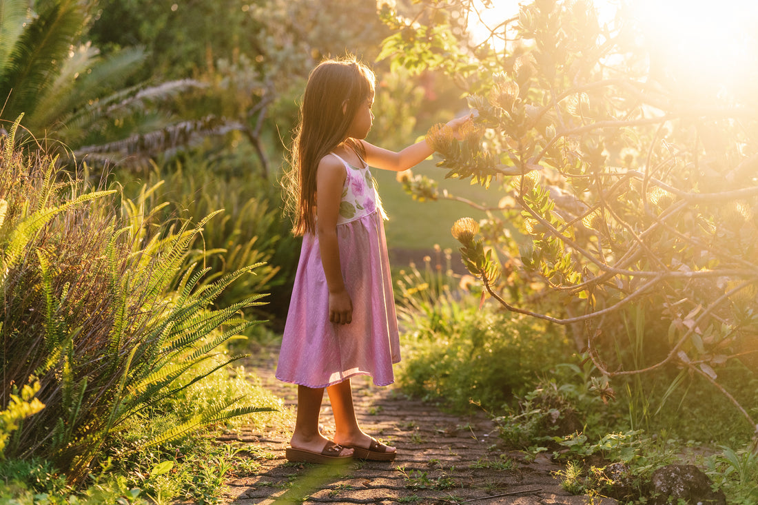 Handmade Hawaiian Girls Twirl Dress – Pohuehue Flower Cotton Dress