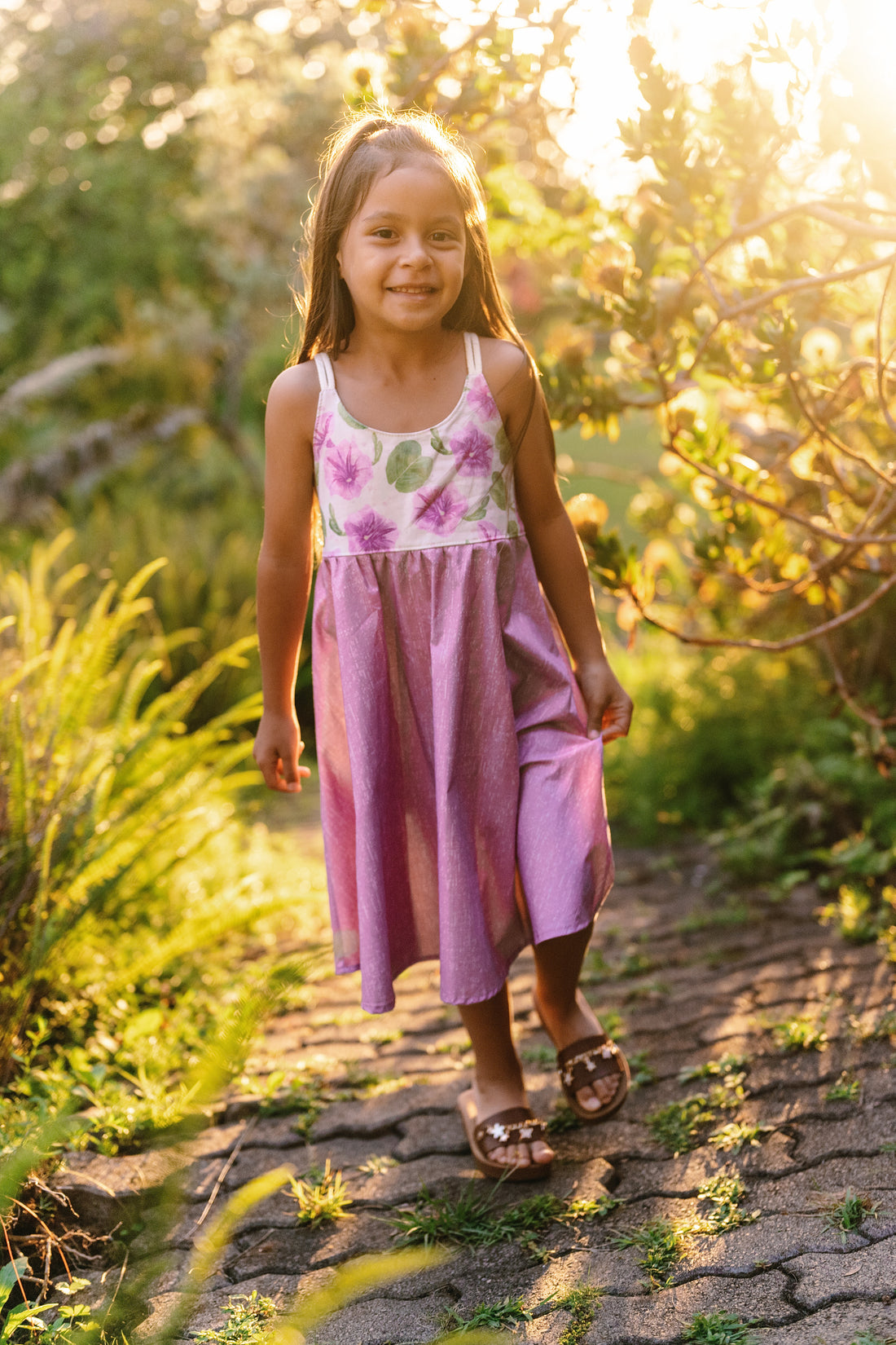 Handmade Hawaiian Girls Twirl Dress – Pohuehue Flower Cotton Dress
