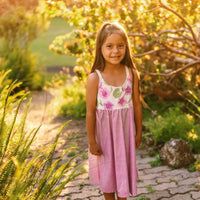 Handmade Hawaiian Girls Twirl Dress – Pohuehue Flower Cotton Dress