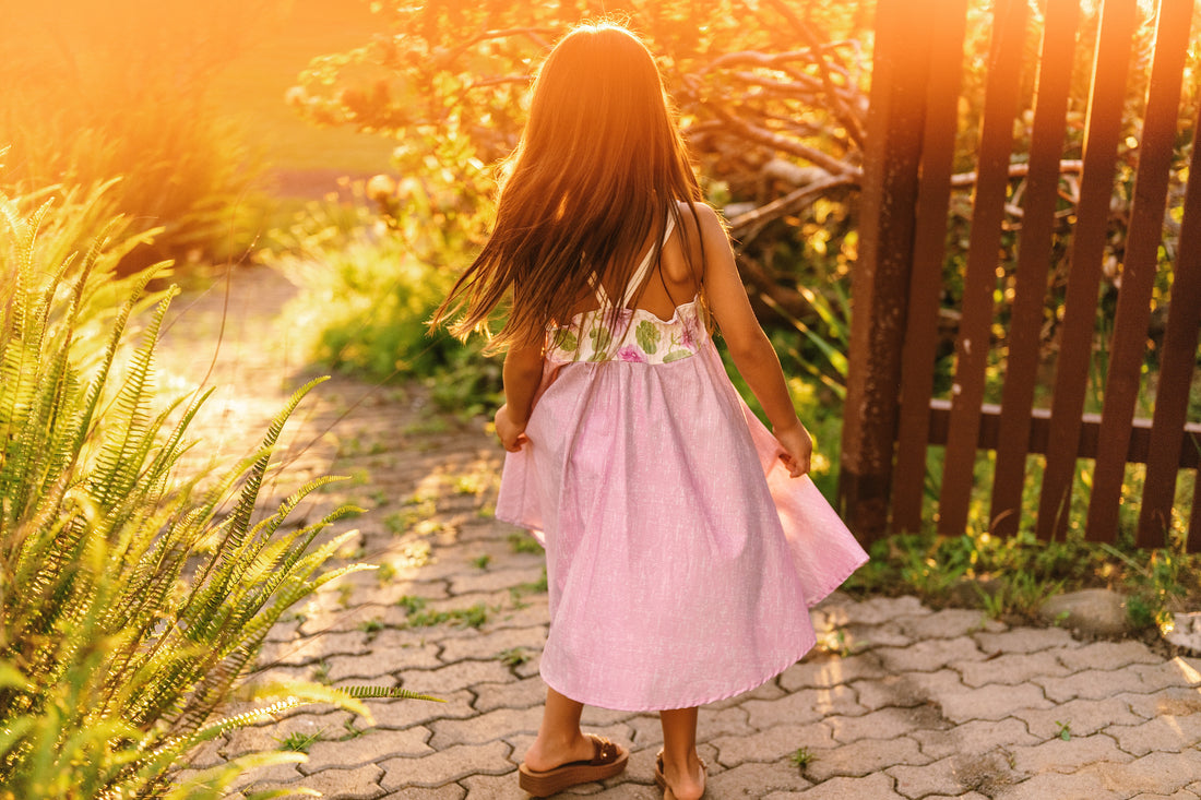 Handmade Hawaiian Girls Twirl Dress – Pohuehue Flower Cotton Dress