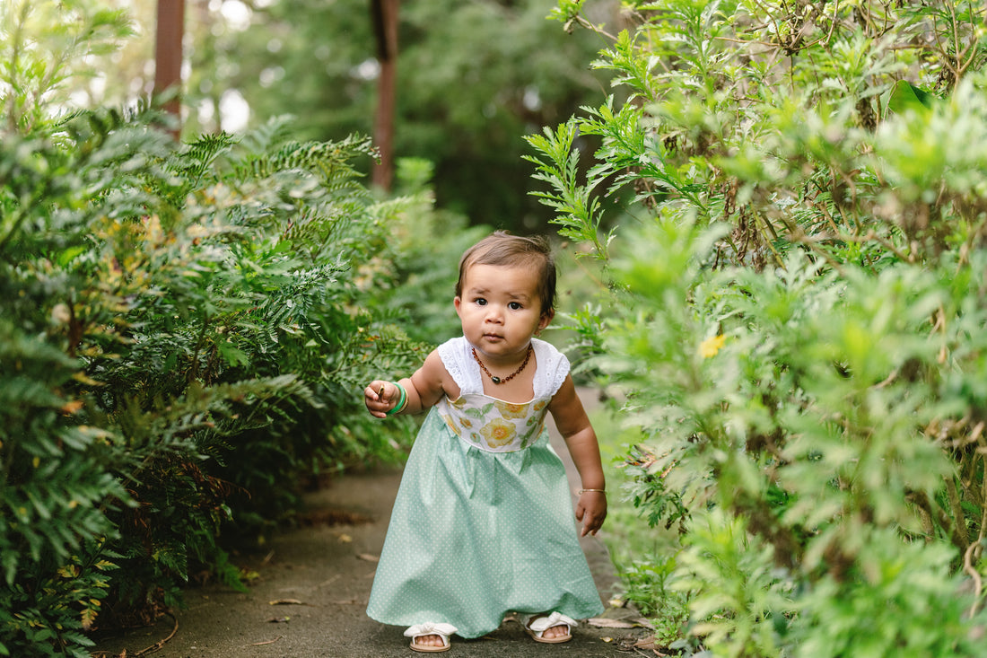Girls Dress - 'Ilima Flower Print with Twirly Skirt and Lace -  Hawaii Floral Toddler Dress - Baby Girl Dress - Handmade in Maui, Hawaii USA