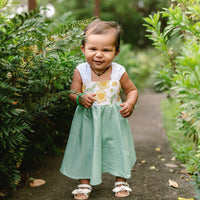 Girls Dress - 'Ilima Flower Print with Twirly Skirt and Lace -  Hawaii Floral Toddler Dress - Baby Girl Dress - Handmade in Maui, Hawaii USA