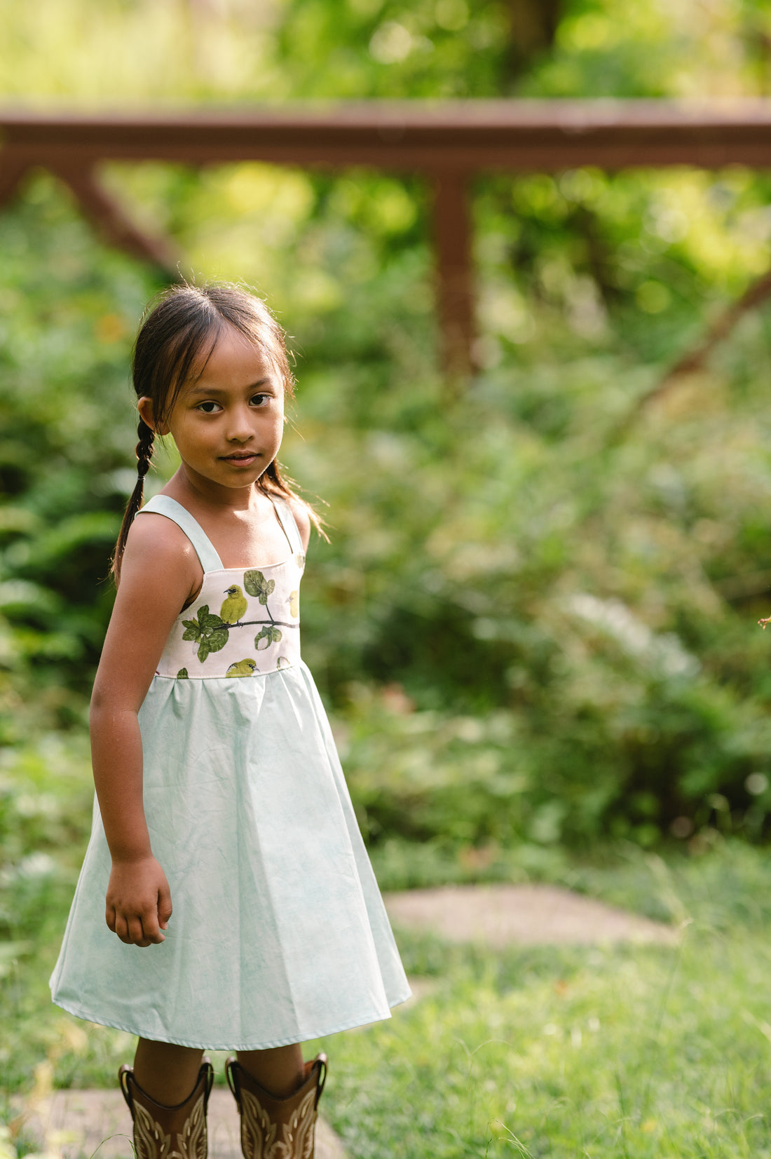 Girls Twirl Dress - ʻAmakihi Bird Dress - Handmade Hawaiian Cotton Dress - Toddler & Baby Girls Dress