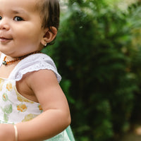 Girls Dress - 'Ilima Flower Print with Twirly Skirt and Lace -  Hawaii Floral Toddler Dress - Baby Girl Dress - Handmade in Maui, Hawaii USA